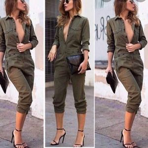 NWOT Silk Jumpsuit Olive Green